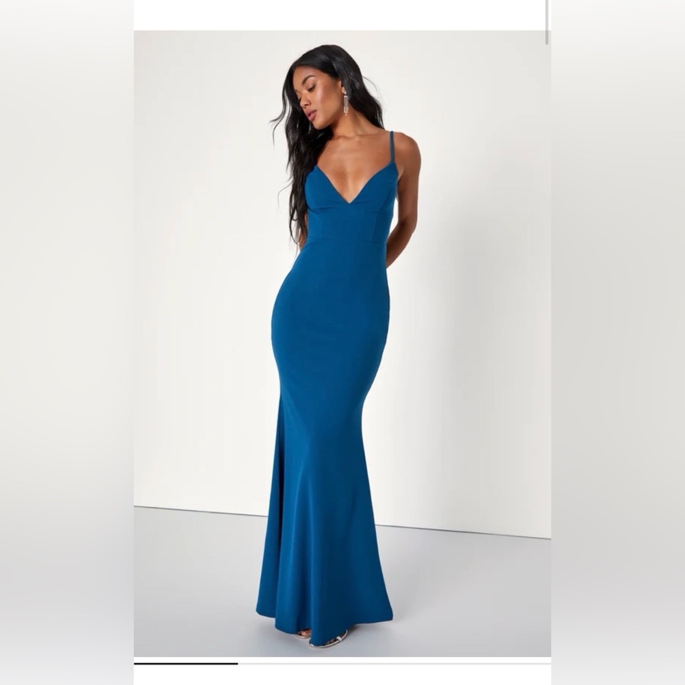 Alluring Delight Teal Blue Strappy Backless Mermaid Maxi Dress